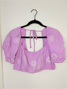 Free People Lotus Crop Embroidered Crop in the Orchid/White Combo colorway XL